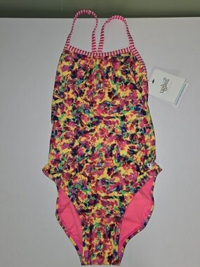 Girls' Pink Multi Floral One-Piece Swimsuit